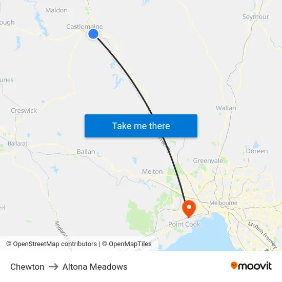 Chewton to Altona Meadows map