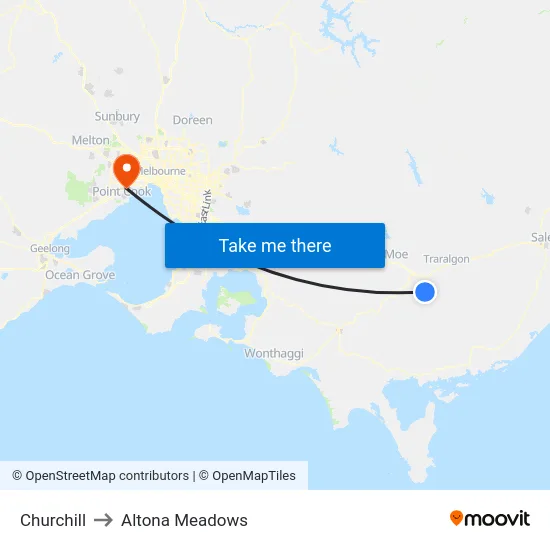 Churchill to Altona Meadows map