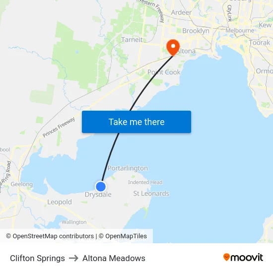 Clifton Springs to Altona Meadows map