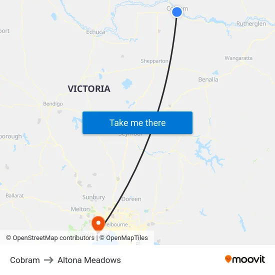 Cobram to Altona Meadows map