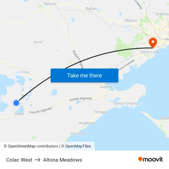 Colac West to Altona Meadows map