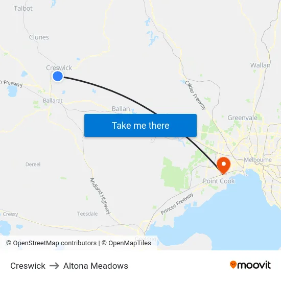 Creswick to Altona Meadows map
