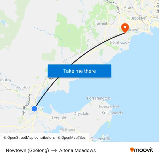 Newtown (Geelong) to Altona Meadows map