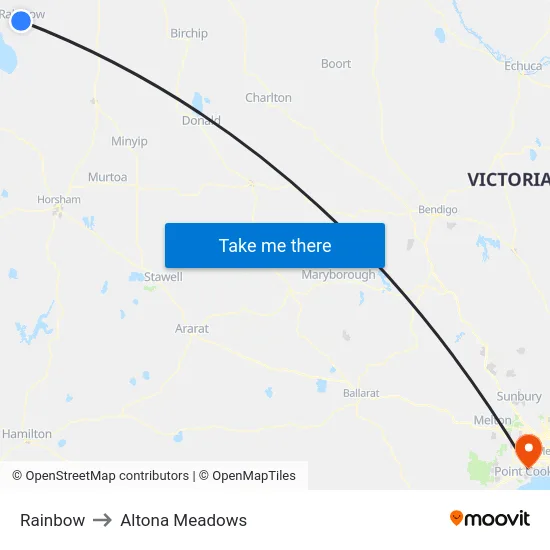 Rainbow to Altona Meadows map