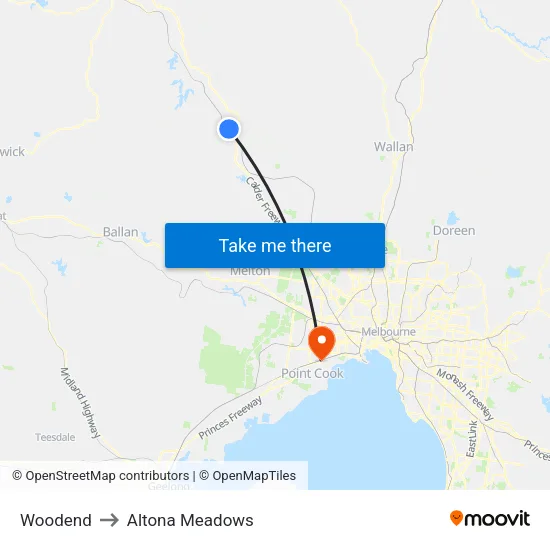 Woodend to Altona Meadows map
