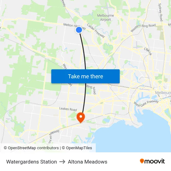 Watergardens Station to Altona Meadows map