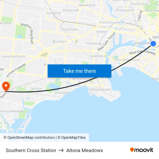 Southern Cross Station to Altona Meadows map