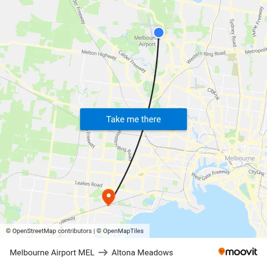 Melbourne Airport MEL to Altona Meadows map
