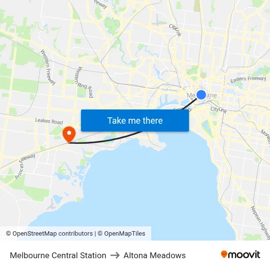Melbourne Central Station to Altona Meadows map