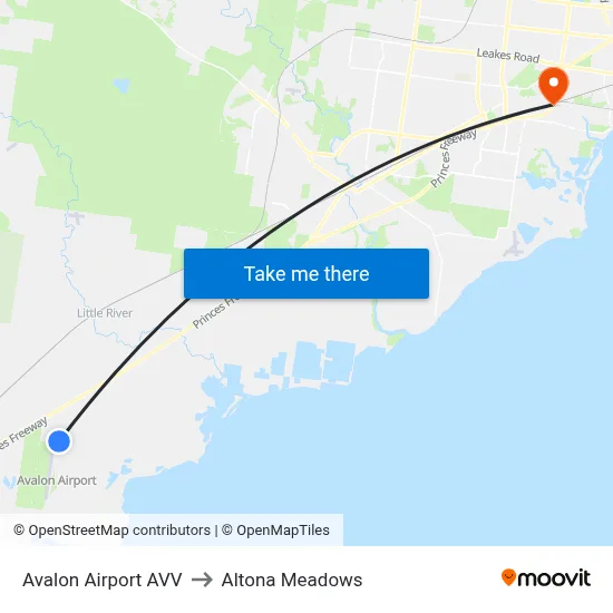 Avalon Airport AVV to Altona Meadows map