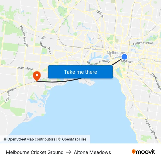 Melbourne Cricket Ground to Altona Meadows map