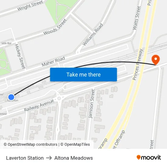 Laverton Station to Altona Meadows map