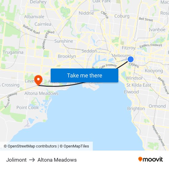 Jolimont to Altona Meadows map