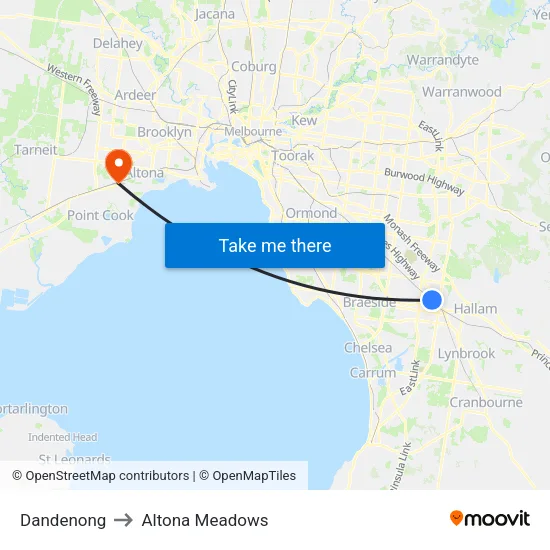Dandenong to Altona Meadows map