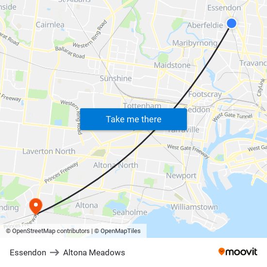 Essendon to Altona Meadows map