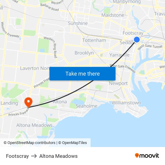 Footscray to Altona Meadows map