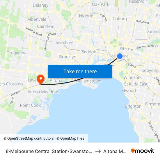 8-Melbourne Central Station/Swanston St (Melbourne City) to Altona Meadows map