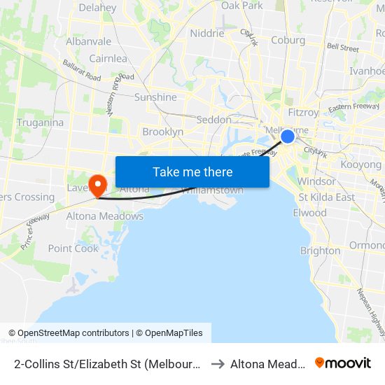 2-Collins St/Elizabeth St (Melbourne City) to Altona Meadows map