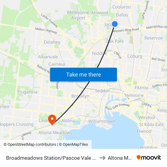 Broadmeadows Station/Pascoe Vale Rd (Broadmeadows) to Altona Meadows map