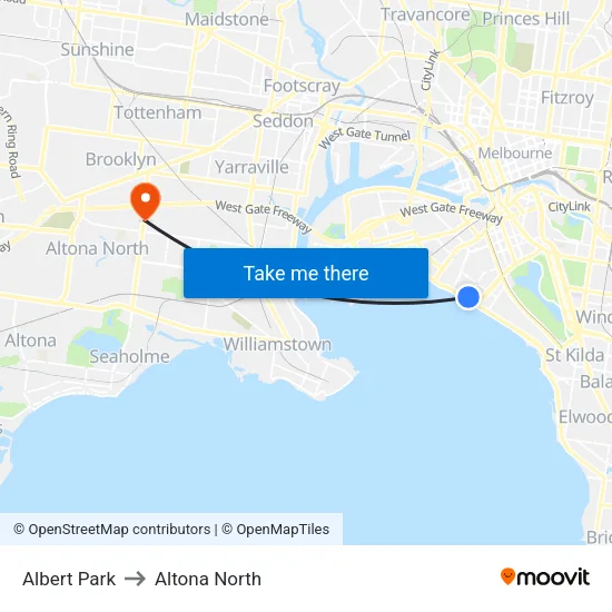 Albert Park to Altona North map