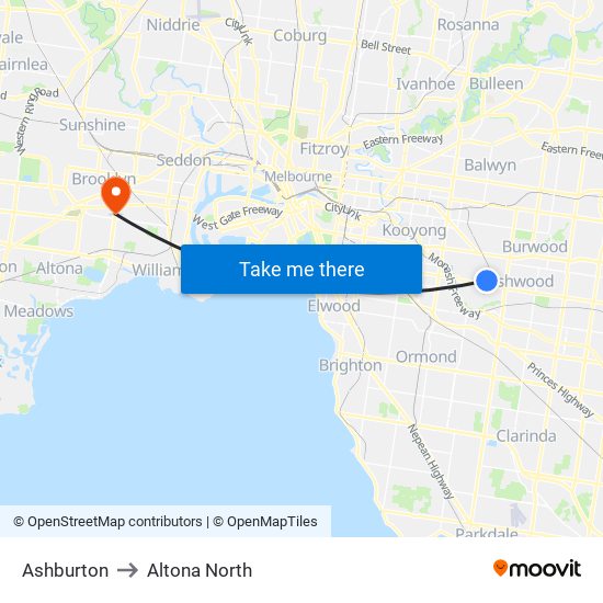 Ashburton to Altona North map