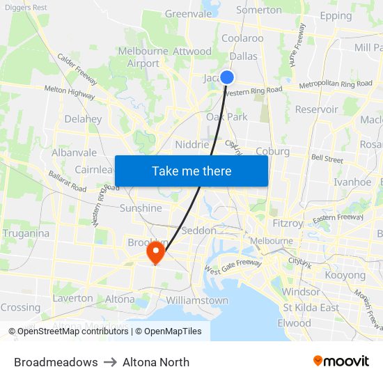 Broadmeadows to Altona North map