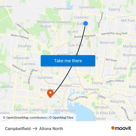 Campbellfield to Altona North map