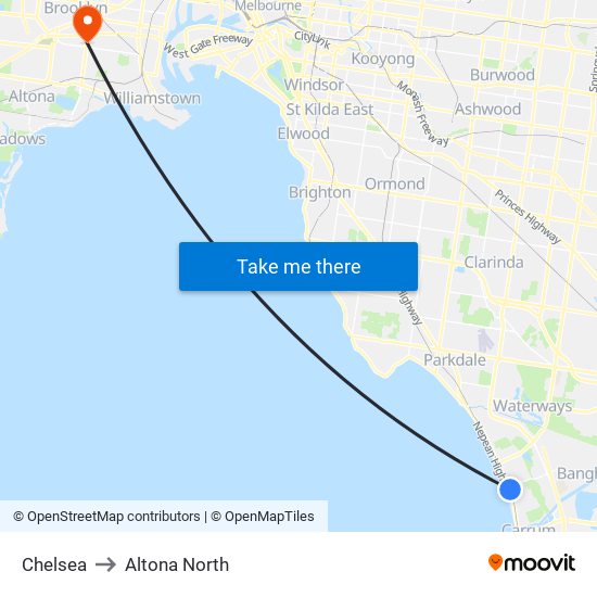 Chelsea to Altona North map