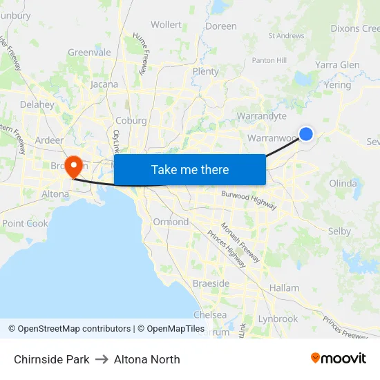 Chirnside Park to Altona North map