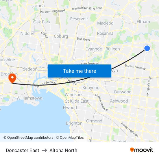 Doncaster East to Altona North map