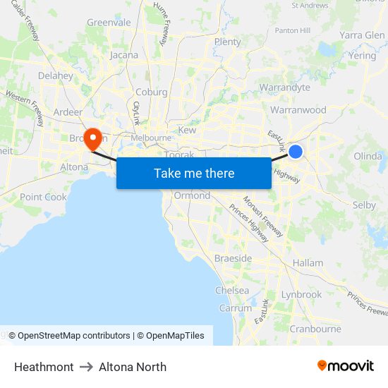 Heathmont to Altona North map