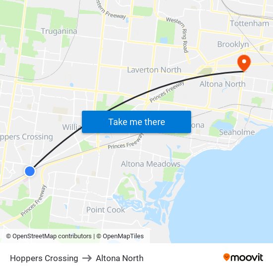 Hoppers Crossing to Altona North map