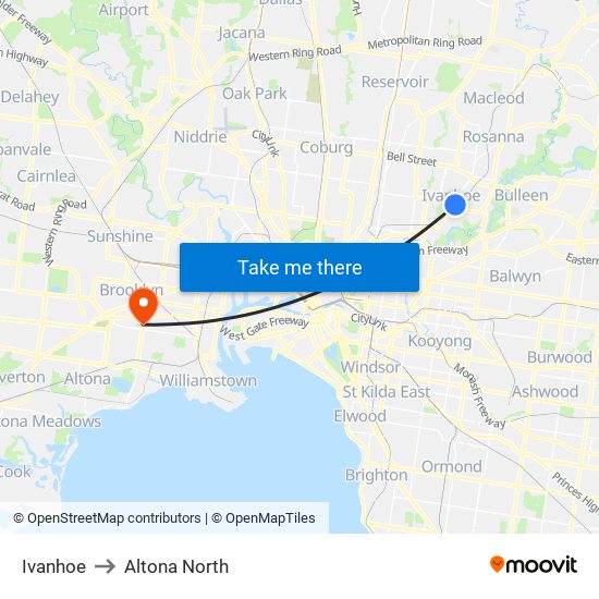 Ivanhoe to Altona North map