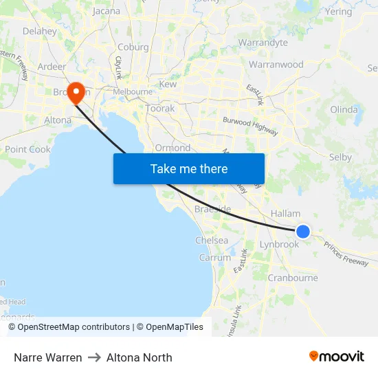 Narre Warren to Altona North map