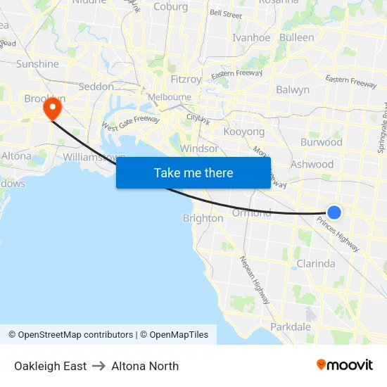Oakleigh East to Altona North map