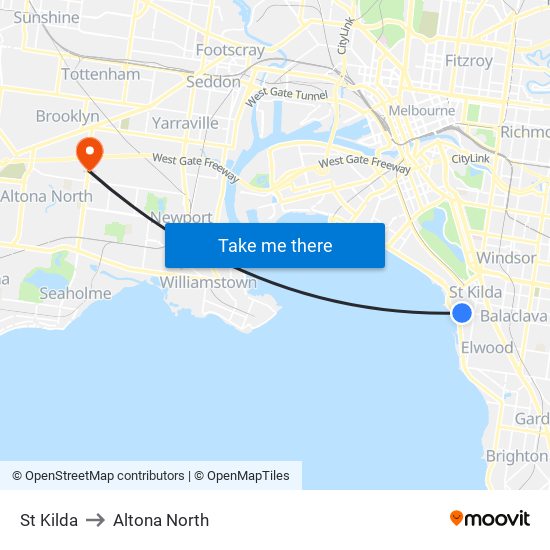 St Kilda to Altona North map