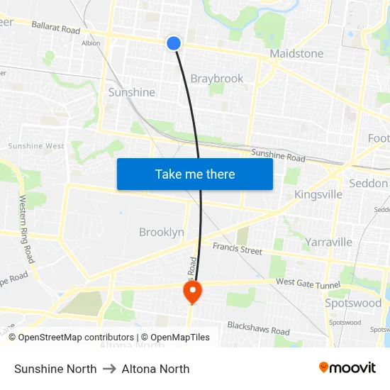 Sunshine North to Altona North map