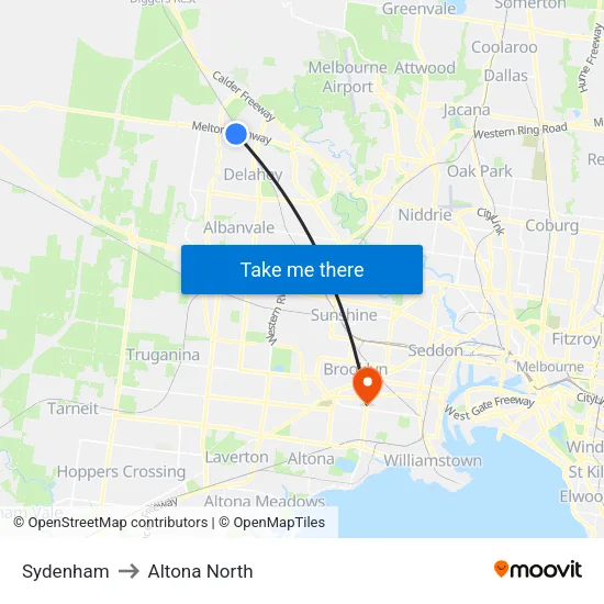 Sydenham to Altona North map