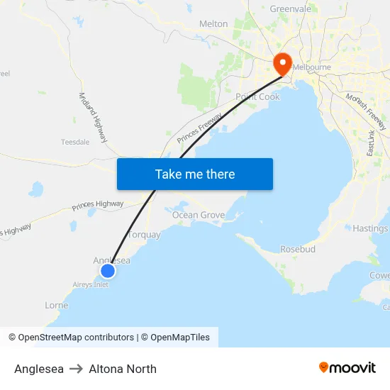 Anglesea to Altona North map