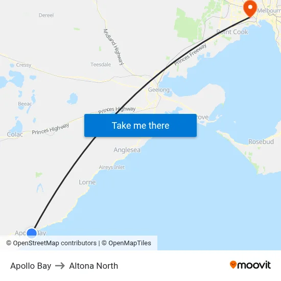 Apollo Bay to Altona North map