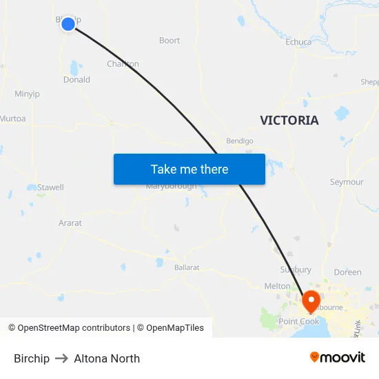 Birchip to Altona North map