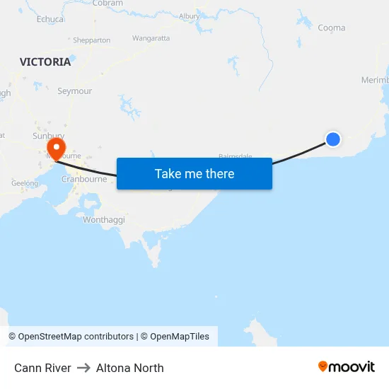 Cann River to Altona North map