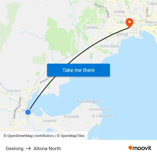 Geelong to Altona North map