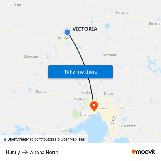 Huntly to Altona North map