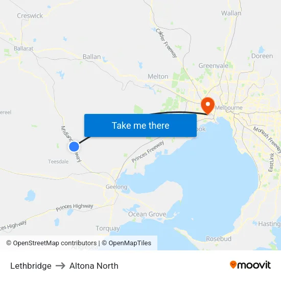 Lethbridge to Altona North map