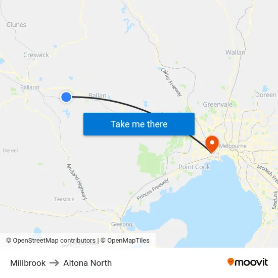 Millbrook to Altona North map