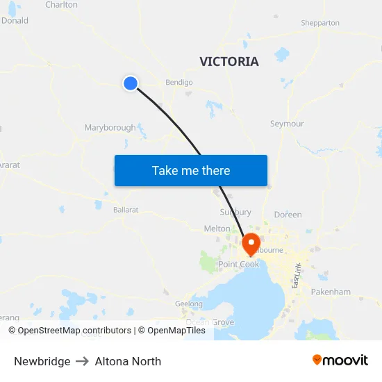 Newbridge to Altona North map