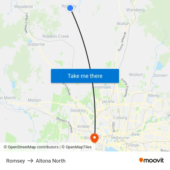 Romsey to Altona North map