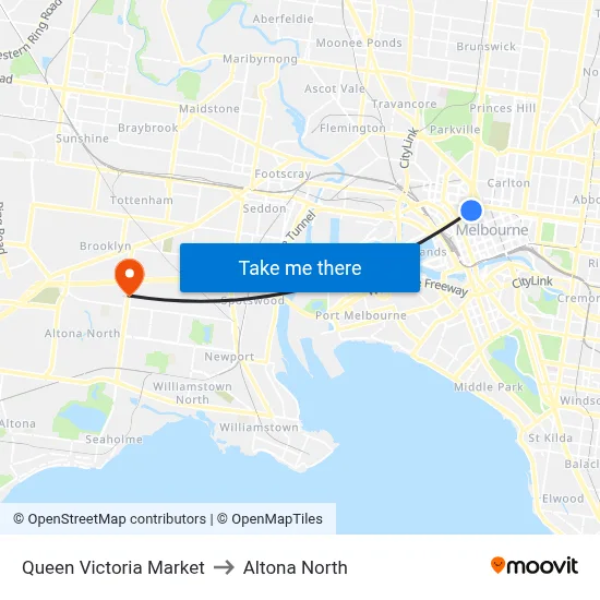 Queen Victoria Market to Altona North map