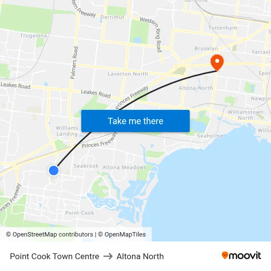 Point Cook Town Centre to Altona North map